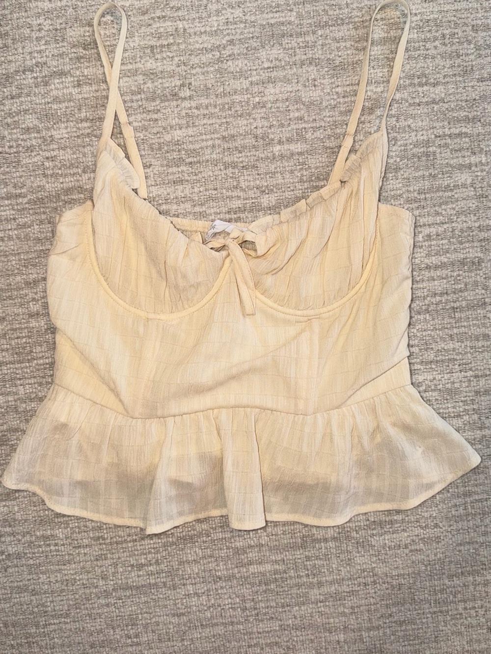 All in Favor Light Yellow Ruffle-Hem Cami with Front Tie